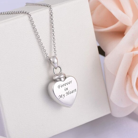 925 Sterling Silver Heart Cremation Jewelry Keepsake Urn Necklace for ashes : Fo - Picture 4 of 7
